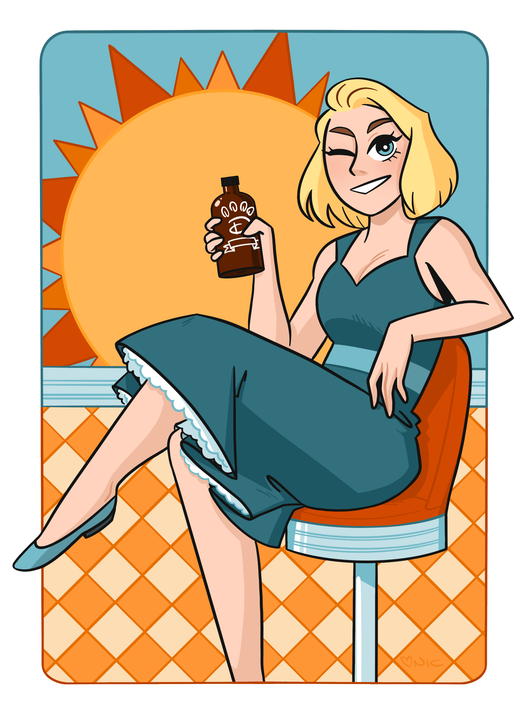Pin-up vintage dodger artwork drinking dodger coffee