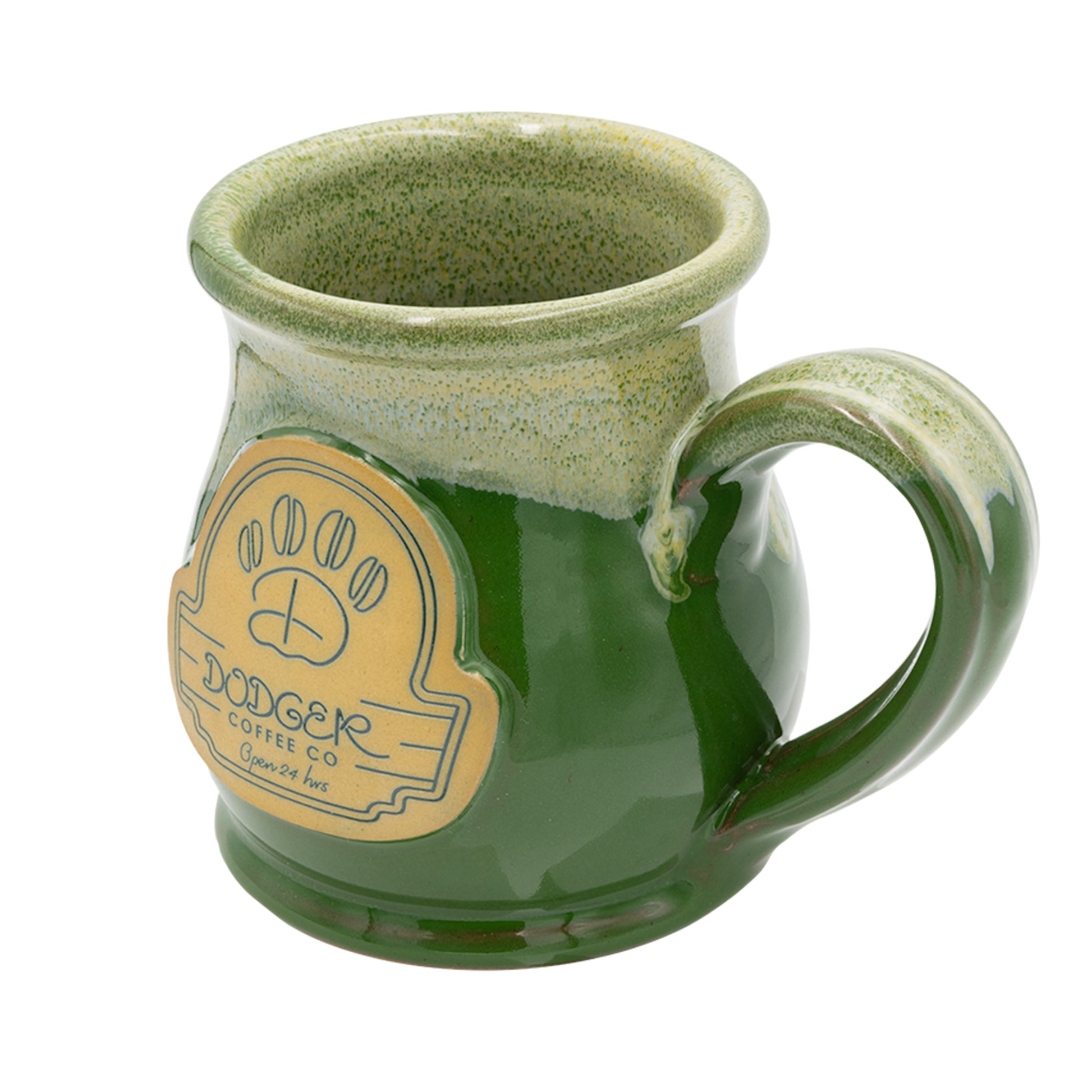 Green and tan dodger diner sign logo mug from the side